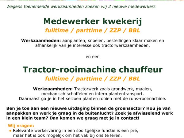 Advertentie medewerker Boomkwekerij van Laak